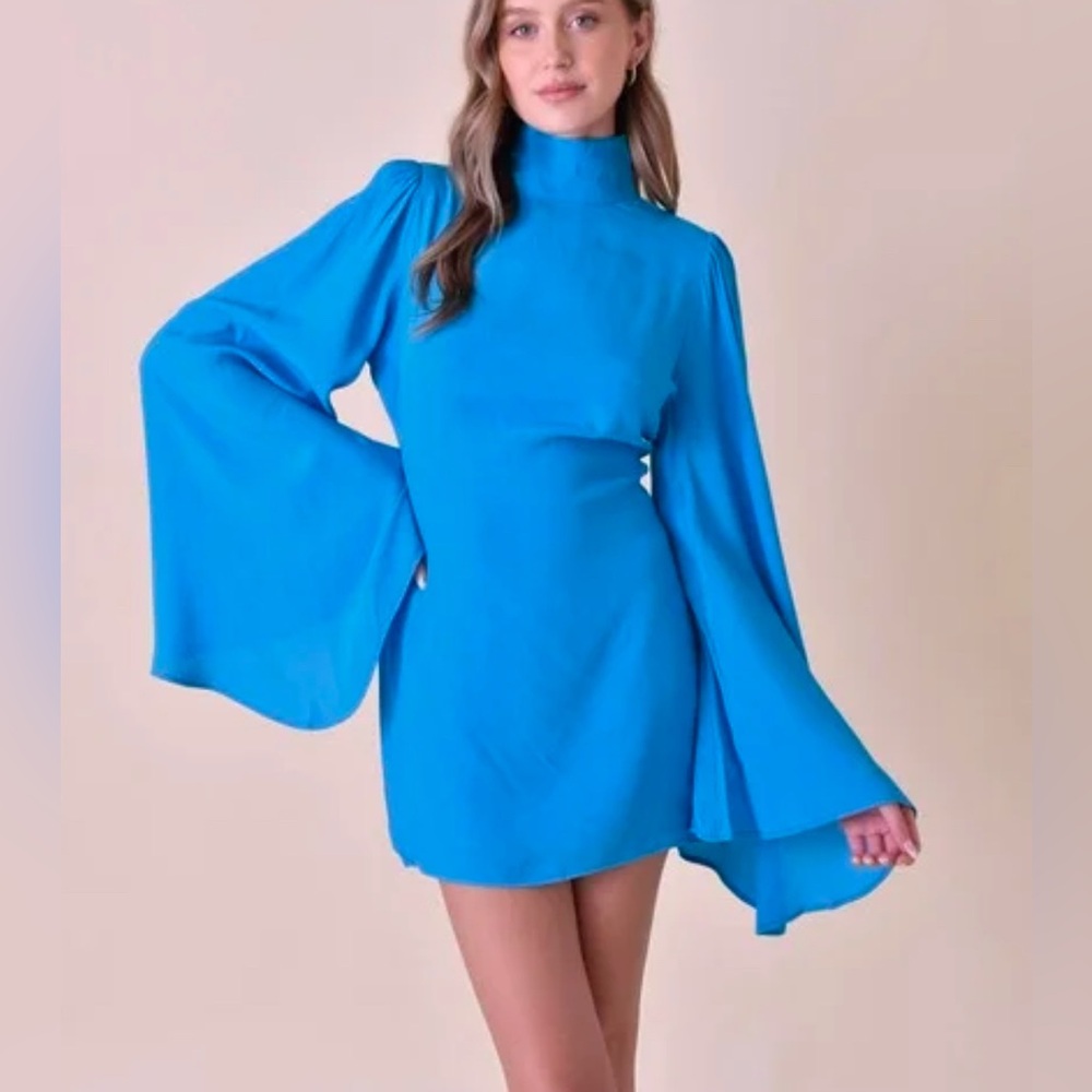 Mock Neck Mini Dress in Blue